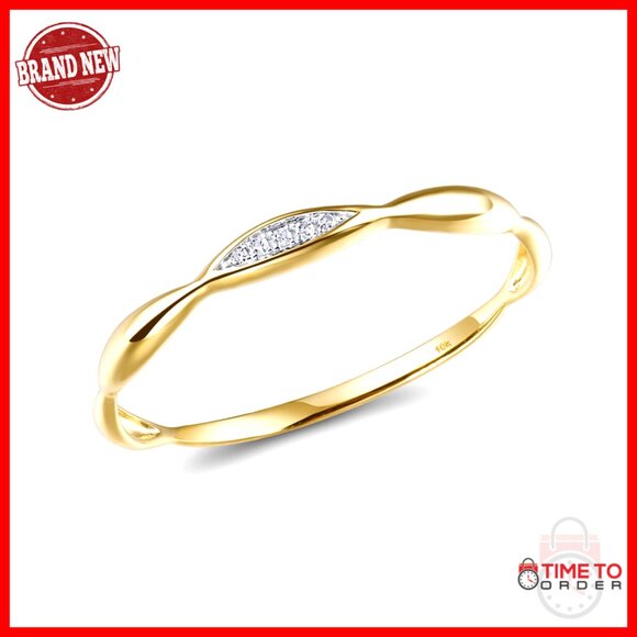 10K Solid Gold Diamond Twisted Stacking Ring Size 7.5